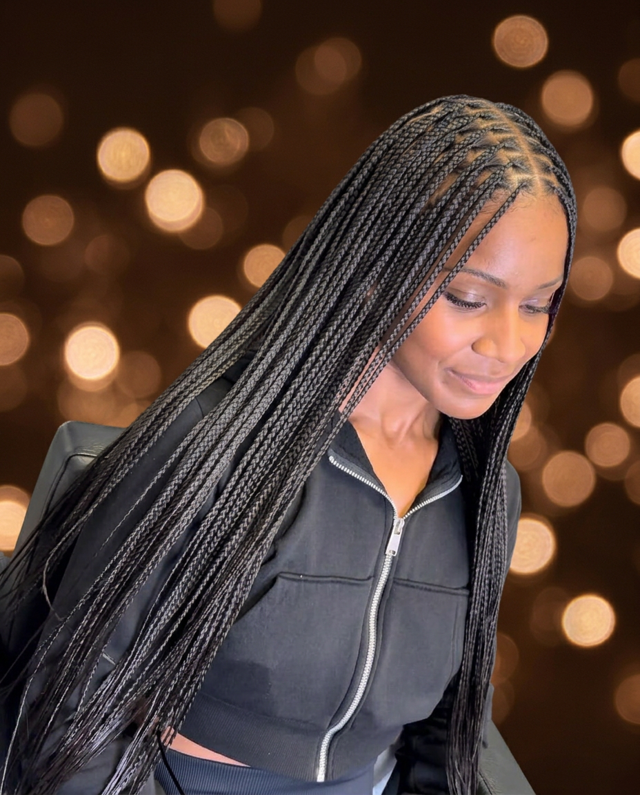 Extra Small Regular Knotless Braids by DD Hair Braiding